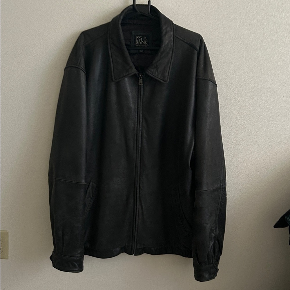Jos.A.Bank Men's Black Soft Genuine Leather Bomber Full Zip Jacket..XXLL (Long)